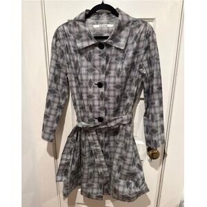 Hache Italy Womens Geometric Print Belted Trench Coat Black White Made in‎ Italy